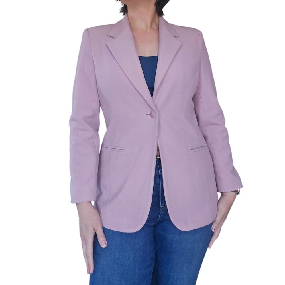 Vintage 90s y2k Amanda Smith Light Pink Wool Cashmere Blend Blazer Women Size 10